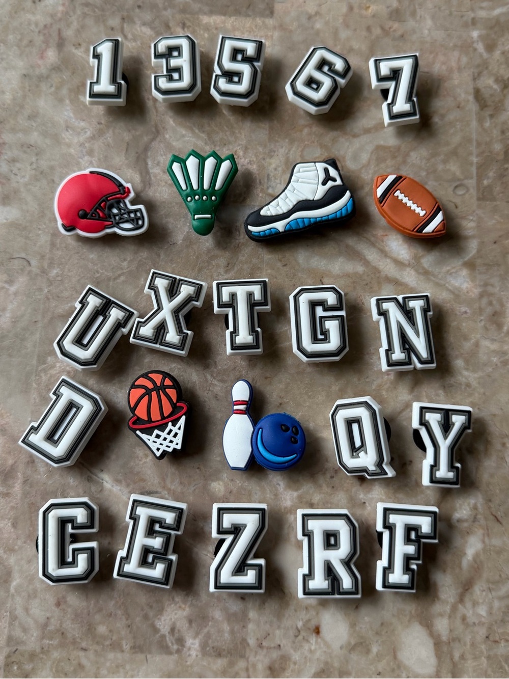 24p Sports Jibbitz Shoe Charms Letters Numbers Crocs Accessories Kids Boys Teens